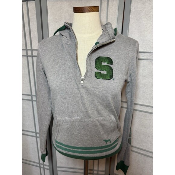 Victoria Secret 5th Ocean Michigan State University MSU Spartans Hoodie Sparkle - Picture 8 of 10